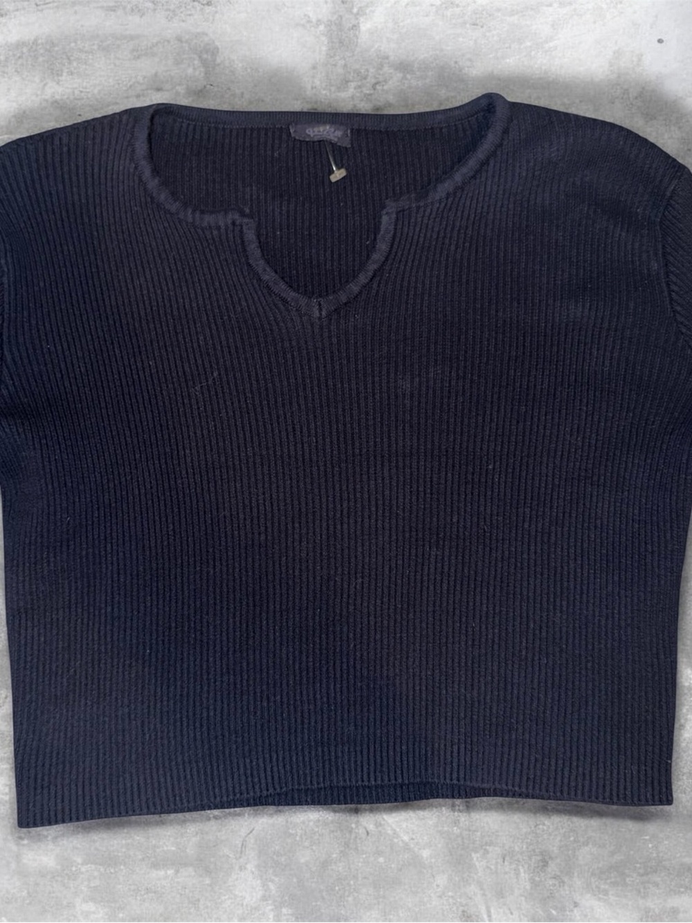 Brandy Melville Navy Ribbed Scoop-Notch Crew Sweater